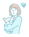 Illustration of a woman holding a dog / Emotional expression variation set Royalty Free Stock Photo