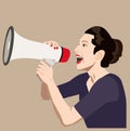 Illustration of a woman holding a megaphone to convey information