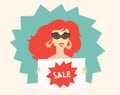 Illustration of woman holding a sign Sale