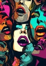 woman cartoon lipstick female lips mouth kiss poster art abstract illustration. Generative AI.