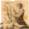illustration of a woman and a man drawing in style of Leonardo Da Vinci