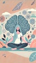 Woman Practicing Mindfulness Meditation with Brain Royalty Free Stock Photo