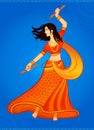 Illustration of woman playing Dandiya in Navratri festival