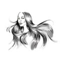 Illustration of Woman Portrait with flowing long black hair