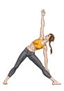 Girl in a yoga triangle pose (Utthita trikonasana)