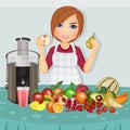 Woman prepares fruit fresh juice extractor Royalty Free Stock Photo
