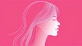 Illustration of a woman in profile, beauty portrait concept, pink colors. Pink background.