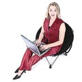 Illustration Woman In Red With Laptop In Black Chair Royalty Free Stock Photo