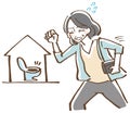 Illustration of a woman running into the toilet