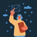 Illustration of Woman sending emails at ninght.