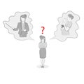 Illustration of a woman standing and choosing a career or family. vector illustration.