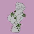 Woman statue with cannabis plant