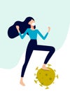 Illustration of woman stepping on a corona virus