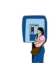 illustration of a woman using a public telephone service in the past Royalty Free Stock Photo