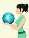Woman with world in her hands Royalty Free Stock Photo