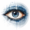 an illustration of a womans eye with blue paint splatters Royalty Free Stock Photo