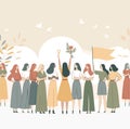 Illustration of women of all ethnicities parading.