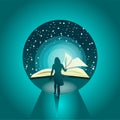 Illustration women and torch towards light with knowledge Royalty Free Stock Photo