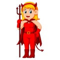 Women in halloween red devil costume