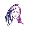 Illustration of women long hair style icon, logo women on white