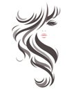 Women long hair style icon, logo women on white background