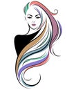 Women long hair style icon, logo women face on white background Royalty Free Stock Photo