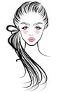 Illustration of women ponytail hair style icon, logo women face