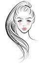 Illustration of women ponytail hair style icon, logo women face