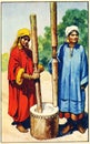 Illustration of women pounding rice