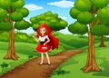 Women red hooded at the street forest Royalty Free Stock Photo