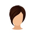 Women s head with short hairstyle, long bang. Dark brown hair. Stylish female haircut. Flat vector element for poster of
