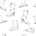 Illustration of Women seamless Hand drawn pattern with winter shoes. Fashion elegand footwear for female. Comfort for Royalty Free Stock Photo