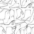 Illustration of Women seamless Hand drawn pattern with winter shoes. Fashion elegand footwear for female. Comfort for Royalty Free Stock Photo