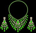 womens gold necklace and earrings with green gemstones