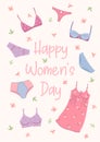 Illustration with womens underwear. Vector design concept for International Women s Day and other