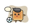 Illustration of wooden box cartoon is playing soccer