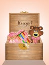 Wooden box with toys for baby female