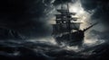 A sailing ship in a dark stormy night