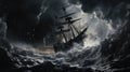 A sailing ship in a dark stormy night