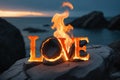 Illustration of the word LOVE - Fire theme