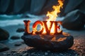 Illustration of the word LOVE - Fire theme