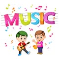 Word music with kids playing guitar and saxophone