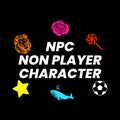 Illustration of the word NPC and gift icon, an NPC that is going viral in one of the social media applications.