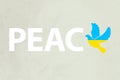 Illustration of word peace with Ukrainian yellow blue flag colors dove picture symbolizing peace time country Ukraine