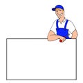 Illustration of a worker showing a blank sign to write whatever you want