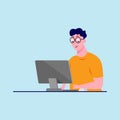 Illustration of working at the computer. Work in the office. Work on a project business icon. Vector EPS10 Royalty Free Stock Photo