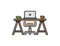 Illustration of a workspace with laptop books and coffee cup Royalty Free Stock Photo