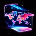 Illustration of a world map on a computer monitor. Abstract background AI Generated Royalty Free Stock Photo