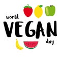 Illustration of World Vegetarian Day for social media post , postcard, banner, greetingcard, emblem, sticker, flyer. World Vegan D Royalty Free Stock Photo