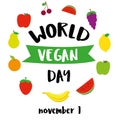 Illustration of World Vegetarian Day for social media post , postcard, banner, greetingcard, emblem, sticker, flyer. World Vegan D Royalty Free Stock Photo